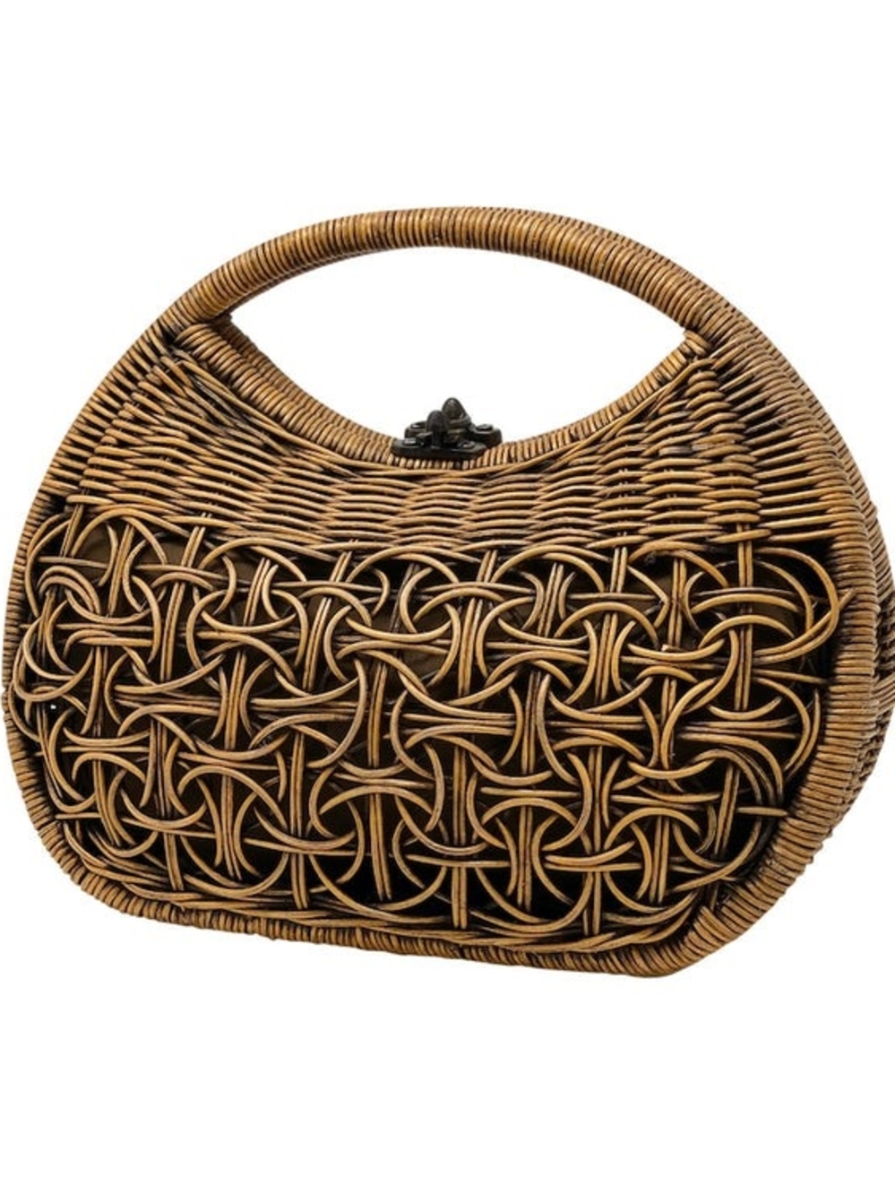 Woven Rattan Crescent Clutch Wristlet - Brown